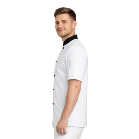 Bluza kucharska biała krótki rękaw wstawki czarne roz.XXL – bluza kucharska – odzież gastronomiczna dla kucharzy - inne ujęcie
